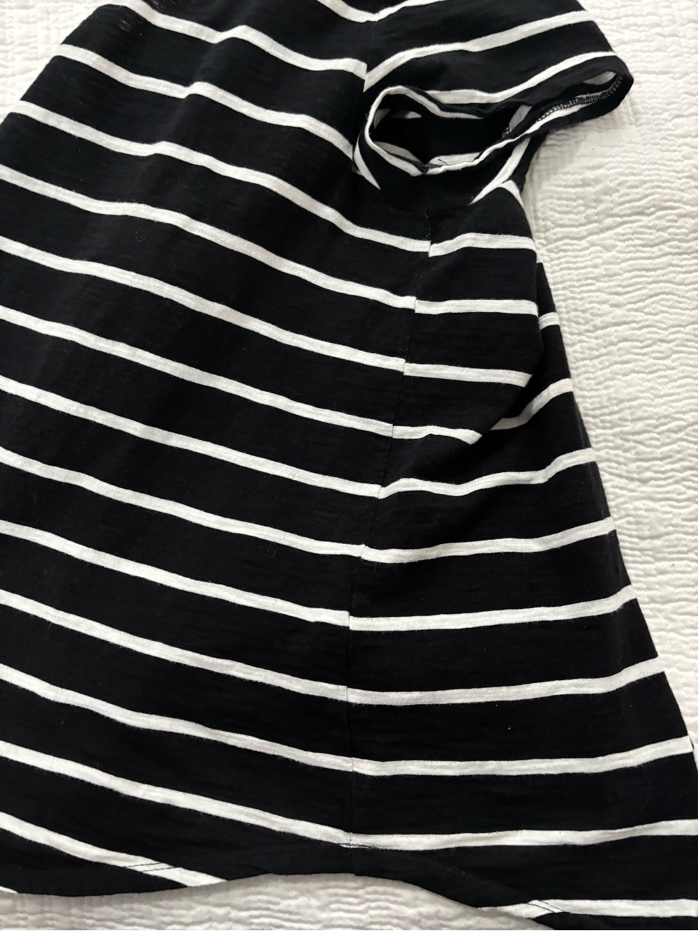 LOFT Black and White Striped V-Neck Short Sleeve Tee - Picture 6 of 7